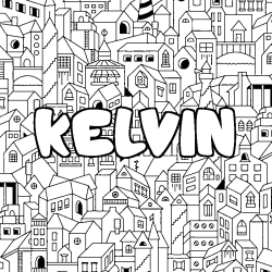 Coloring page first name KELVIN - City background