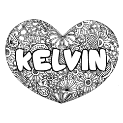 Coloring page first name KELVIN - Heart mandala background