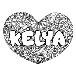 Coloring page first name KÉLYA - Heart mandala background