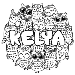 Coloring page first name KÉLYA - Owls background