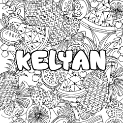Coloring page first name KELYAN - Fruits mandala background