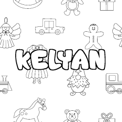 Coloring page first name KELYAN - Toys background