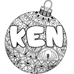 Coloring page first name KEN - Christmas tree bulb background