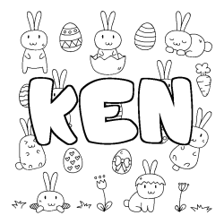 Coloring page first name KEN - Easter background