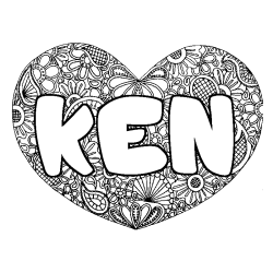 Coloring page first name KEN - Heart mandala background