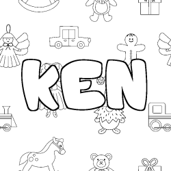 Coloring page first name KEN - Toys background