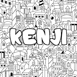 Coloring page first name KENJI - City background