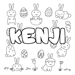Coloring page first name KENJI - Easter background