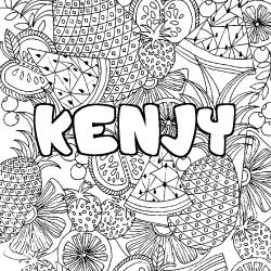 Coloring page first name KENJY - Fruits mandala background