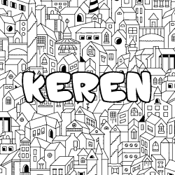 Coloring page first name KEREN - City background