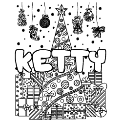 Coloring page first name KETTY - Christmas tree and presents background