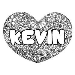 Coloring page first name KEVIN - Heart mandala background