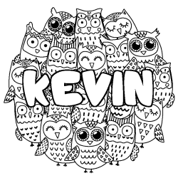 Coloring page first name KEVIN - Owls background
