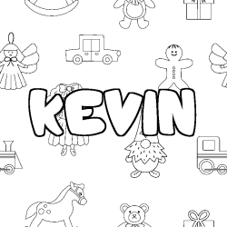 Coloring page first name KEVIN - Toys background