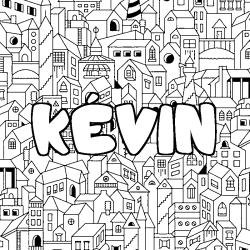 Coloring page first name KÉVIN - City background