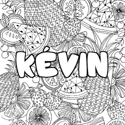 Coloring page first name KÉVIN - Fruits mandala background