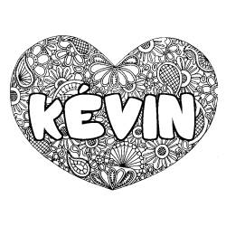 Coloring page first name KÉVIN - Heart mandala background