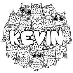Coloring page first name KÉVIN - Owls background