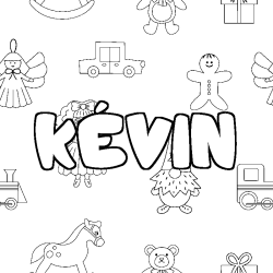 Coloring page first name KÉVIN - Toys background