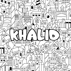 Coloring page first name KHALID - City background