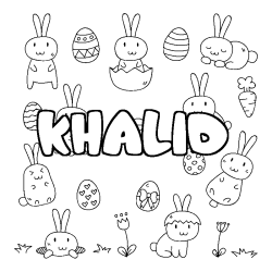 Coloring page first name KHALID - Easter background