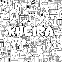 Coloring page first name KHEIRA - City background