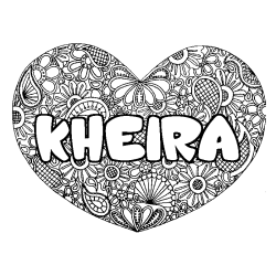 Coloring page first name KHEIRA - Heart mandala background