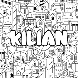 Coloring page first name KILIAN - City background