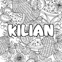 Coloring page first name KILIAN - Fruits mandala background