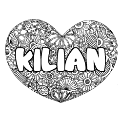 Coloring page first name KILIAN - Heart mandala background