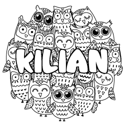 Coloring page first name KILIAN - Owls background