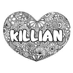 Coloring page first name KILLIAN - Heart mandala background