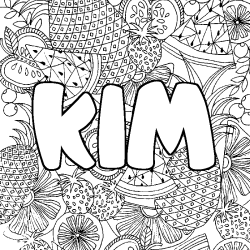 Coloring page first name KIM - Fruits mandala background