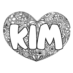 Coloring page first name KIM - Heart mandala background