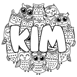 Coloring page first name KIM - Owls background