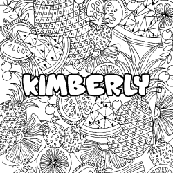 Coloring page first name KIMBERLY - Fruits mandala background