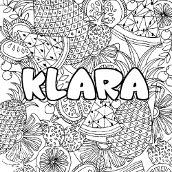 Coloring page first name KLARA - Fruits mandala background