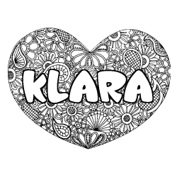 Coloring page first name KLARA - Heart mandala background