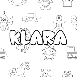 Coloring page first name KLARA - Toys background