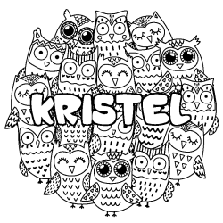 Coloring page first name KRISTEL - Owls background