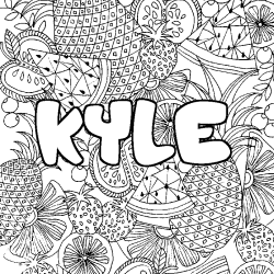 Coloring page first name KYLE - Fruits mandala background