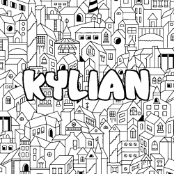 Coloring page first name KYLIAN - City background