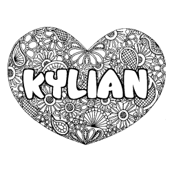 Coloring page first name KYLIAN - Heart mandala background