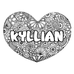 Coloring page first name KYLLIAN - Heart mandala background