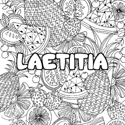 Coloring page first name LAETITIA - Fruits mandala background
