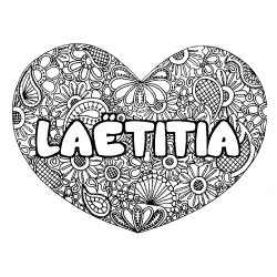 Coloring page first name LAËTITIA - Heart mandala background
