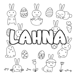 Coloring page first name LAHNA - Easter background