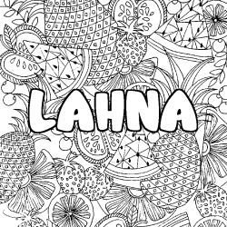 Coloring page first name LAHNA - Fruits mandala background