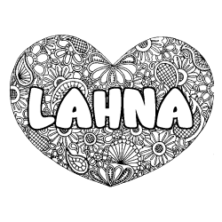 Coloring page first name LAHNA - Heart mandala background