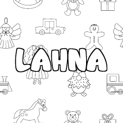 Coloring page first name LAHNA - Toys background